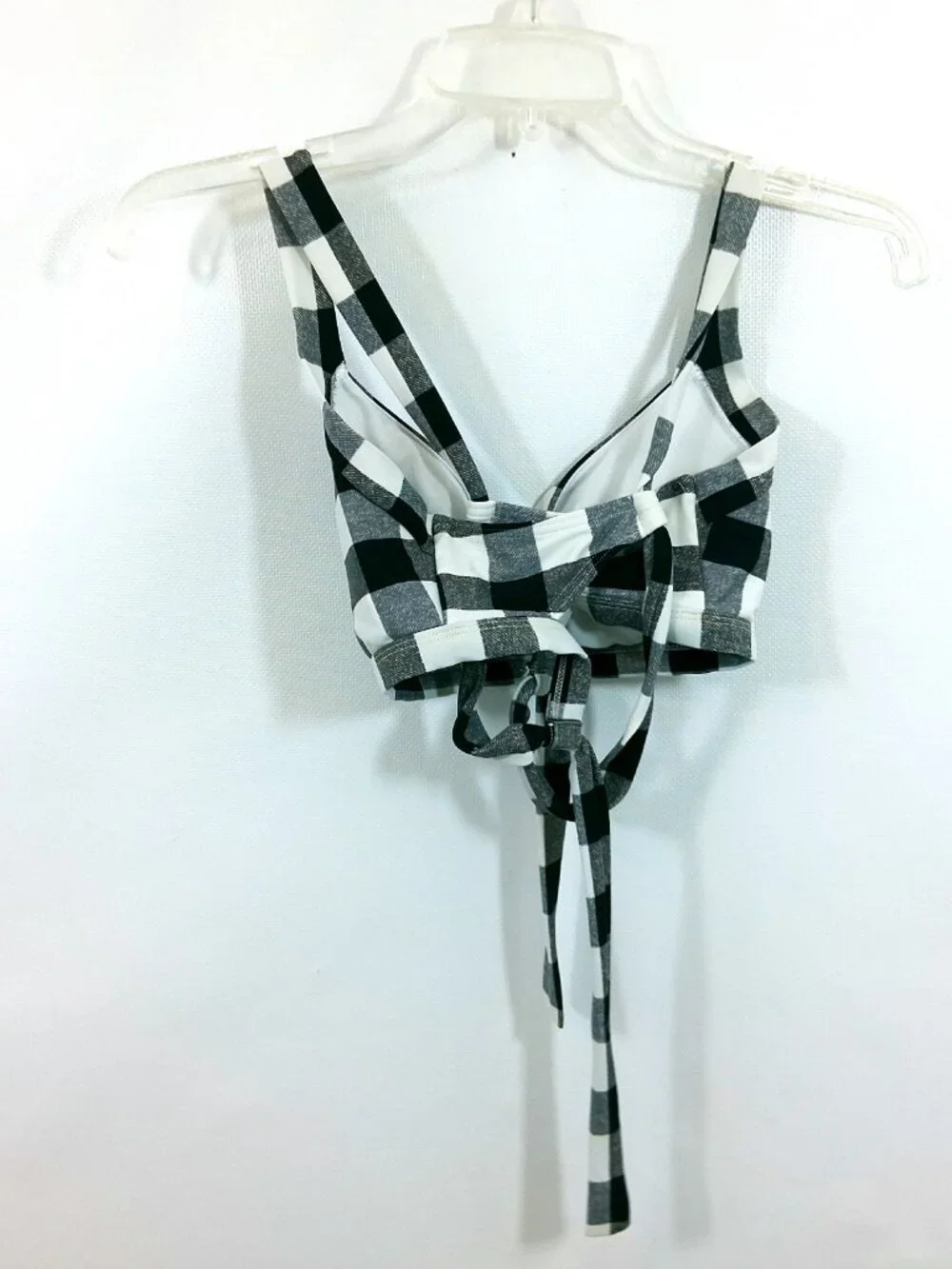 L Bikini Top Black White Plaid Push Up Pinup Rockabilly Style